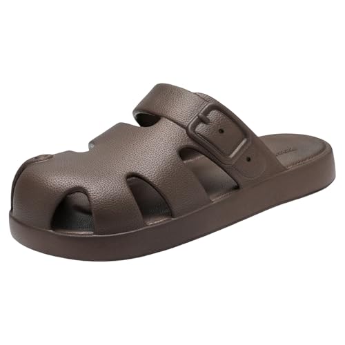 BILIKEYU Mens Slip-on Slides Sandals Cutouts Closed Toe Breathable Comfortable Thick Sole Beach Sandal with Buckle Strap