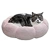 Cat Beds for Indoor Cats, Machine Washable Non-Skid, Fluffy Flower Cat Bed Cute, Anti Anxiety Dog Beds for Toy Size Dogs, 20 * 20 Inches, Pink