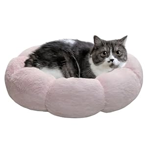 Cat Beds for Indoor Cats, Machine Washable Non-Skid, Fluffy Flower Cat Bed Cute, Anti Anxiety Dog Beds for Toy Size Dogs, 20 * 20 Inches, Pink