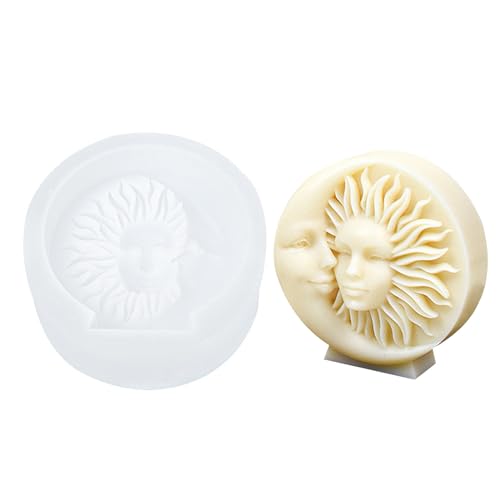 Teksome Molde de Silicona con Cara de Sol,Molde de Silicona con Cara de Luna - Novedosos moldes para Velas con Cara de Sol y Luna para Hacer Velas,Molde de fundición de Resina epoxi, moldes de jabón