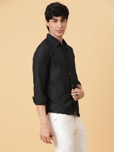 Image of KOTTY Men's Textured Casual Shirt - Long Sleeve||Button-Down Collar||Classic Fit
