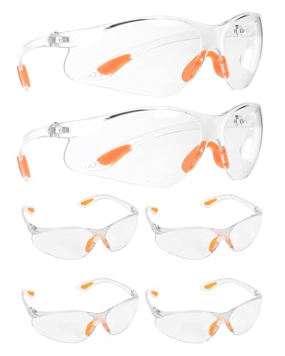 FUGLUS Pack de 6 Gafas de Protección Transparentes para Trabajo, con Plaquetas Nasales y Patillas de Goma para Ajuste Cómodo y Seguro, Protección Ocular Duradera