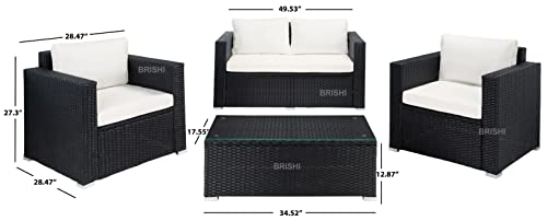 Image of Amazon Brand - Solimo Solara Outdoor 4 Seater Sofa Set | Balcony Sofa | Patio Furniture Sets | Conversation Sets | Wicker | Garden | Balcony (Black-White)