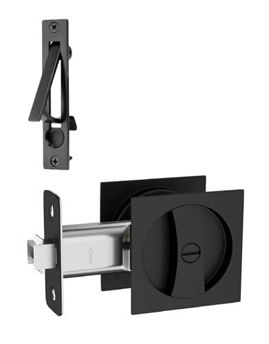 Lethato Pocket Door Hardware Pocket Door Lock-Matte Black 1Set with Pull