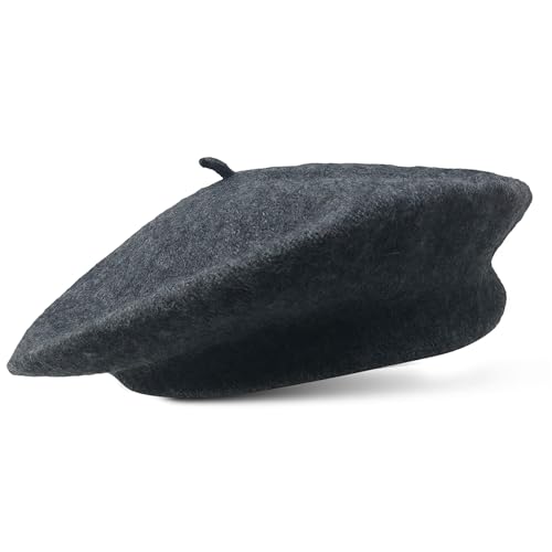 Women's Dark Grey Wool French Beret â€“ Stylish, Chic & Cozy Parisian Unisex Hat for All Seasons