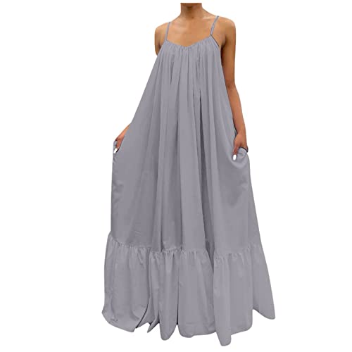 Hnodov - Hnodov Women Sexy Flowy Maxi Dress - Sleeveless Spaghetti Strap Summer Swing Sundress with Ruffle Hem - Best Deal on Amazon