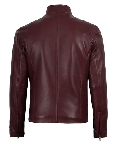 Image of Decrum Mens Leather Jacket - Cafe Racer Style Real Lambskin Leather Jacket Men