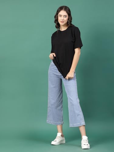 Image of Rigo Back Printed Half Sleeves Round Neck Oversized T-Shirt for Women | Drop Shoulder T-Shirt for Women | Loose Baggy Fit T-Shirt for Women /Girls