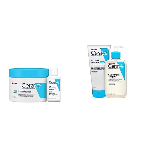 CeraVe SA Crema Levigante, per Pelle Secca e Ruvida, con Acido Salicilico, 340ml + Detergente 20 ml & Kit Skincare Levigante, SA Detergente, 236 ml + SA Crema 177 ml