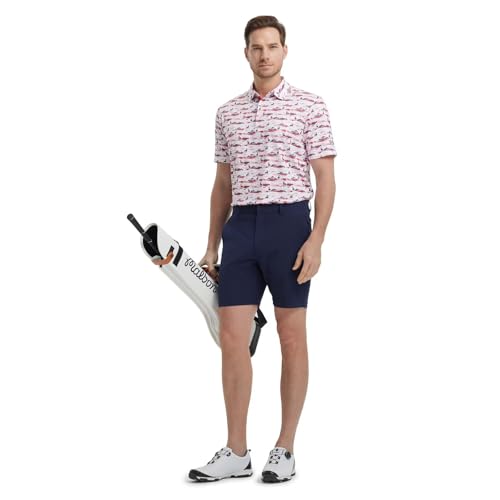 Image of M MAELREG Mens Golf Shirt Short Sleeve Dry Fit Print Moisture Wicking Performance Patterns Collared Polo Shirt