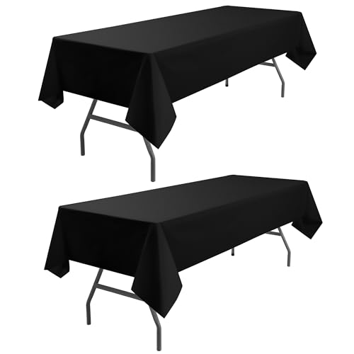 odibo Black Tablecloths Plastic 2 Pack Disposable Table Covers 54 x 108 Inch Shiny Pitch Black Table Cloths for Parties Birthdays Baptism Christening Banquet Fits up to 8 Foot Rectangle Tables