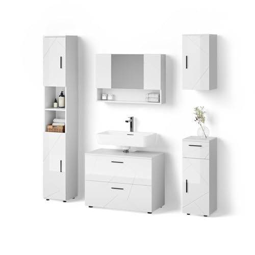 Livinity Badmöbel-Set Ronco, Weiß Hochglanz, 5 Teile Livinity Badmöbel-Set Ronco, Weiß Hochglanz, 5 Teile