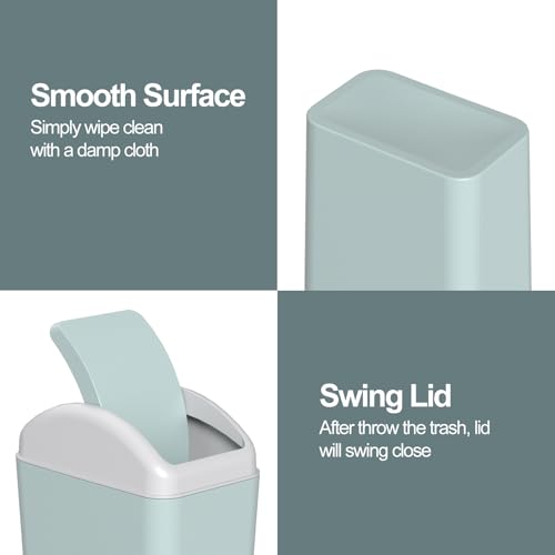 Image of 3.5 Gallon Plastic Trash Can with Swing Lid, Slim Wastebasket