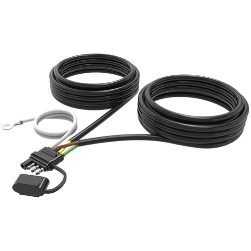 Image of 4 Pin 5 Wire Trailer Wiring Harness Kit, Malictele 22FT 16AWG Core with Jacketed Cable Trailer Light Kit 4 Way Flat 5 Wire Trailer Plug for Rewiring Both-Side Taillights on Trailers RVs and Boats
