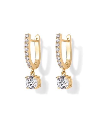 PAVOI 14K Gold Plated Dangle Hoop Earrings for Women - Bridal Small Dangle Gold Earrings with Sterling Silver Posts - Cubic Zirconia Huggie Drop Trendy Fashion Jewelry3