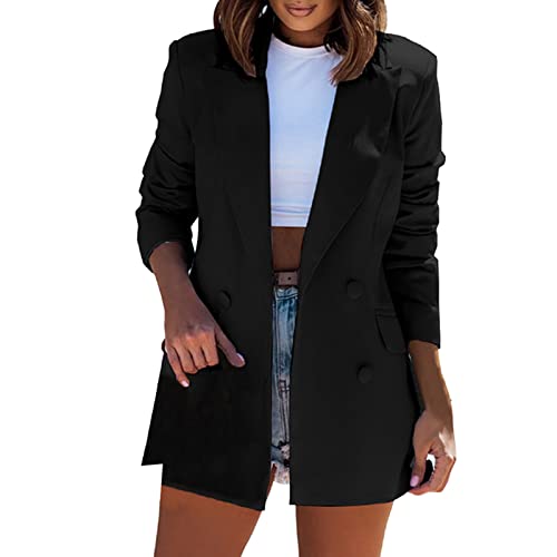 Blazer Femme Chic Et Élégant Manches Longues Habillées Couleur Unie Veste De Travail Blazer Croisé Col Tailleur Casual Bureau Affairees Veste Legere Femme De Costume