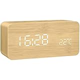 RETOO Digitaler LED-Wecker in Holzkonstruktion mit schönem und klarem Display und Datum, Alarm, Temperatur, für Schlafzimmer, Büro, moderner Schreibtischwecker mit USB-Kabel oder Batteriebetrieb