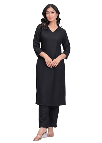 Image of ANILINE Women's Rayon Solid plain v neck kurta Trouser /Pant set