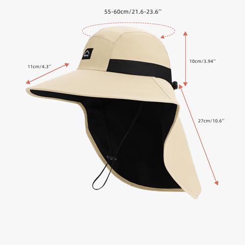 Image of Rosoz Outdoor Sun Hat for Men Women, UPF50+ Protection Safari Cap Wide Brim Mesh Fishing Hat with Neck Flap Beach Garden