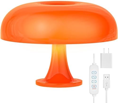 DIVEKID Orange Bedside Lamp for Bedroom Nightstand, Retro Mushroom ...