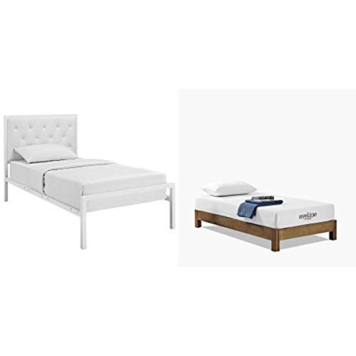 Modway Mia Vinyl Platform Bed Frame, Twin, White With Modway Aveline 8" Gel Infused Memory Foam Twin Mattress With Certipur-Us Certified Foam #TOP11
