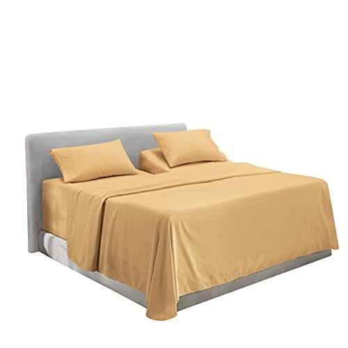 Image of Hearth & Harbor Extra Deep Pocket Split King Sheets - 5 Piece Hotel Luxury Bed Sheets Set Fits Up to 24 inch Mattress - Soft & Breathable Luxury Split King Bed Sheet Set, Split King, Camel Gold