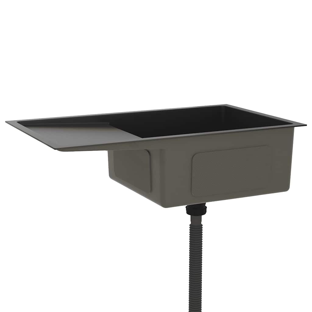 Lavello da incasso fatto a mano, in acciaio inox, nero, con sgocciolatoio, 75 x 44 x 20 cm, fonoassorbente, resistente alla corrosione, sottostruttura e installazione, scarico rapido