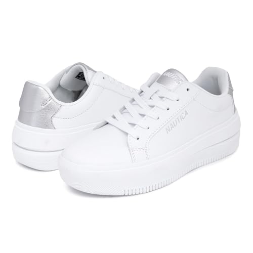 Image of Nautica Platform Sneakers for Womens Fashion Trendy Shoes White Casual Sneaker Thick Sole Everyday Walking Shoes