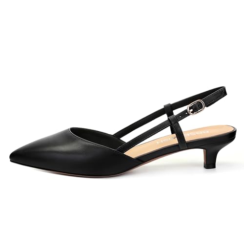 ROSERWISH Women's Slingback Heels Comfortable Pointed Toe Low Kitten Heel Pumps Dress Shoes for Party Work2