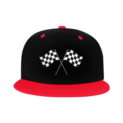 Checkered Flags Snapback Hat Child Fashion Hip Hop Adjustable Flat Bill Hat Red2