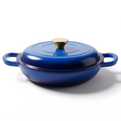 Image of Dutch Oven Enameled Cast Iron with Lid - Big Dual Handles - Oven Safe up to 500F - Classic Round Pot for Versatile Cooking (Blue, 7 QT)