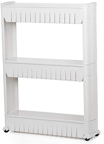 3-Tier Slide Out Removable Storage Tower Kitchen Bedroom Storage Rack Bathroom Shelf Gap Storage Slim Slide Out Pantry Storage Rack for Narrow Spaces