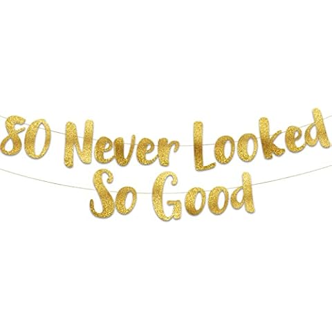 80 Never Looked So Good Gold Glitter Banner - 80th Birthday Party Decorations Cover