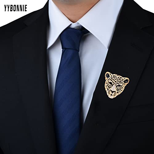 Image of Vintage Black Enamel Spotted Leopard Head Rhinestone CZ Animal Brooch Pin Lapel Pin Badge