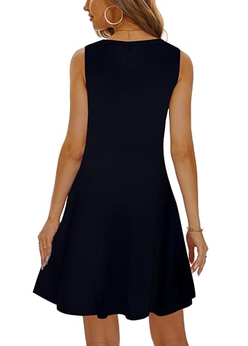 Image of Summer Dresses for Women 2026 Casual Sundresses Beach Cover Ups Sleeveless Tshirt Swing Dress with Pockets