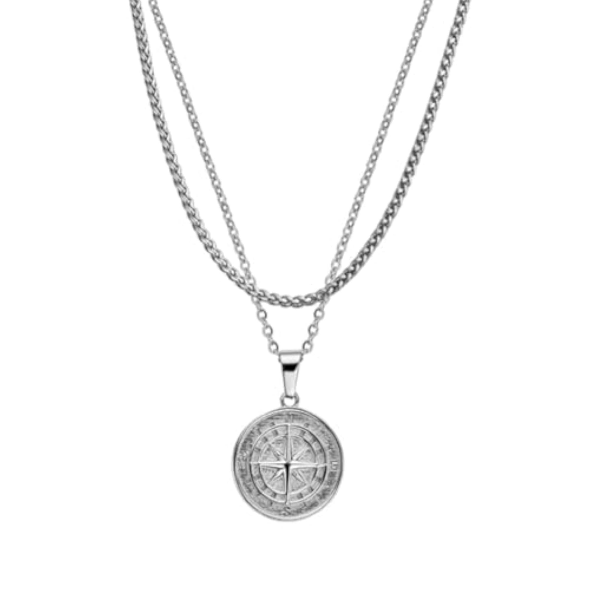 NORTH STAR Silver Tone Titanium Steel Pendant with Box Chain Set