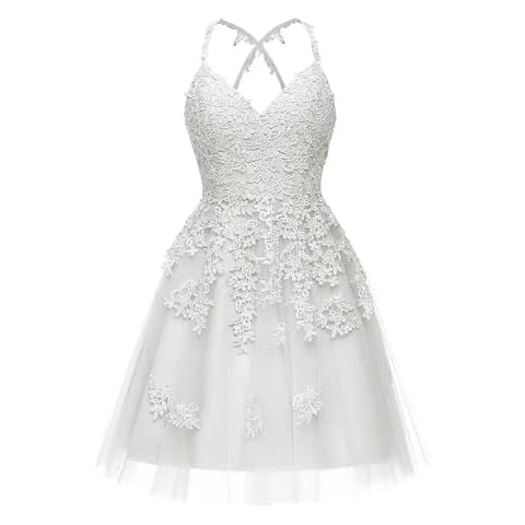 Tulle Homecoming Dresses for Juniors V Neck Lace Short Prom Dress Women's Spaghetti Straps Cocktail Party Gowns Ivory Cover