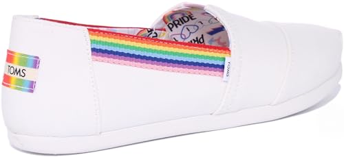 Image of TOMS Women's Alpargata 3.0 Espadrille, White Canvas /Rainbow Webbing,7