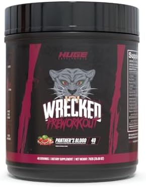 Wrecked Pre Workout, Advanced Formula, Boosts Energy, Focus, Pumps & Performance, 10g L-Citrulline, 6.4g Beta Alanine, 5g Tyrosine, 1g Alpha GPC, 375mg Fast-Acting Caffeine & More (Panther’s Blood)
