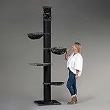 Árbol para gatos RHRQuality torre negra, postes de sisal de 20 cm de diámetro, rascador para gato, hasta el techo, centro de actividades para gatos grandesProducto de calidad.
