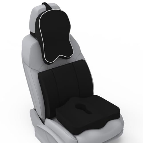 Image of Neckrest Back Support or Orthopaedic Cushion for Long Sitting with Ergonomic Design Made by High Density Memory Foam Used for Car or Office Chairs. (Midnight Black, Lumbar)