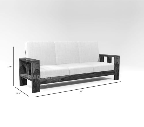 Image of Solid Sheesham Wood 6 Seater Sofa Set for Living Room | Wooden Sofa Set 6 Seater for Living Room 3+2+1 (Walnut Finish)