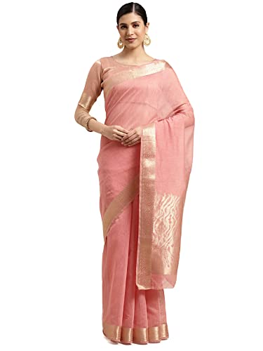 Image of AKHILAM Women's Linen Blend Jacquard Saree With Unstitched Blouse Piece (8SDZ13 Parent)
