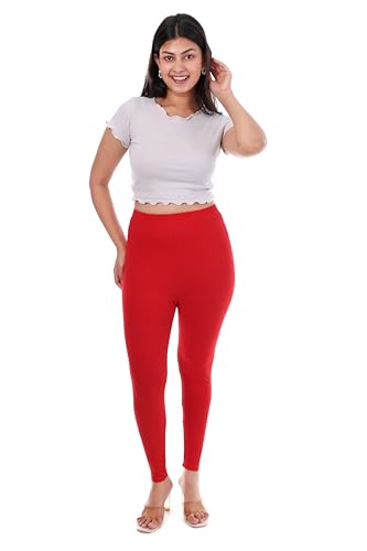 Image of TPF Women Solid Cotton Lycra Stretchable Leggings | Comfortable Ankle-Length Slim Fit Leggings for Women & Girls | Soft, Breathable Wear Bottoms