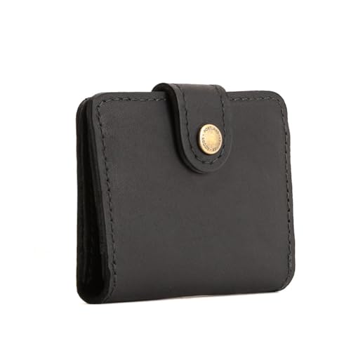 Image of Portland Leather Goods Women's Mini Bifold Wallet - Slim, Palm-Sized Design with Secure Snap Closure, 2 Card Slots, 2 Cash Slots & Zippered Coin Pocket - Black