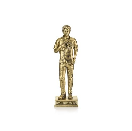 Generico ArteSacraCaravaggio Statua Beato Carlo Acutis, in marmo resina cm 30 (11,81 inches), per interni ed esterni, decorata a mano finitura bronzo, produzione artigianale italiana