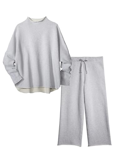 HangNiFang Womens Slouchy Lounge Sets 2 Piece Outfits Long Sleeve Pullover Sweatsuits Set with Pockets