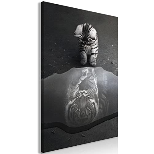 artgeist Acoustic Canvas Wall Art Print Animal 24x35 in - 1pcs Picture with Acoustic Foam Sound Print Artwork Room Acoustics Soundproofing Cat Tiger Puddle Grey g-A-10099-b-a