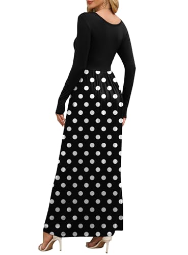 Image of DEARCASE Women's Maxi Dress Long Sleeve Crewneck Empire Waist Long Dresses | Empire Waist,round neck,floor length, dual side pockets, A-line,fall winter long dresses for wedding guest,party,vacation
