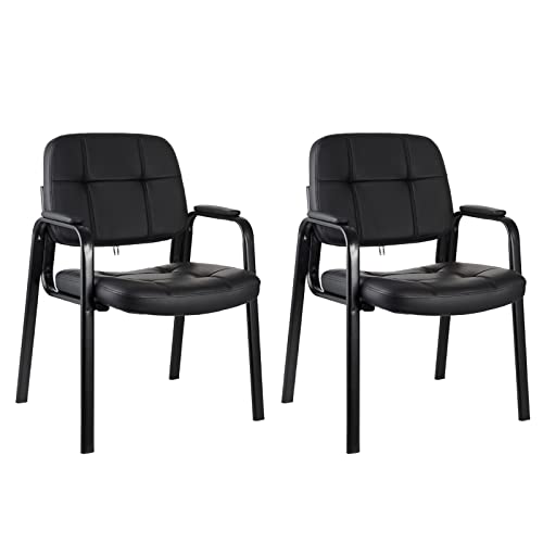 Image of CLATINA Classic Reception Chair with Padded Armrests and Sturdy Steel Frame, Ergonomic Guest Chair for Office Conference Waiting Meeting Room, Black (2 Pack)